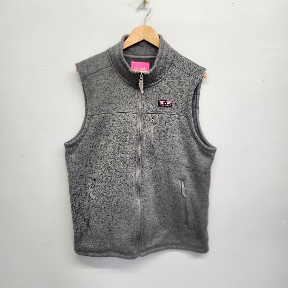 Simply Southern Vest XL Gray Heather Flecked Fleece Zip Gilet Jacket Coat